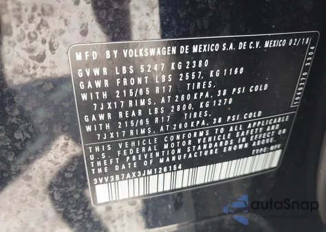 2018 Volkswagen Tiguan 2.0T Se/2.0T Sel from USA, damaged, VIN 3VV3B7AX3JM126154